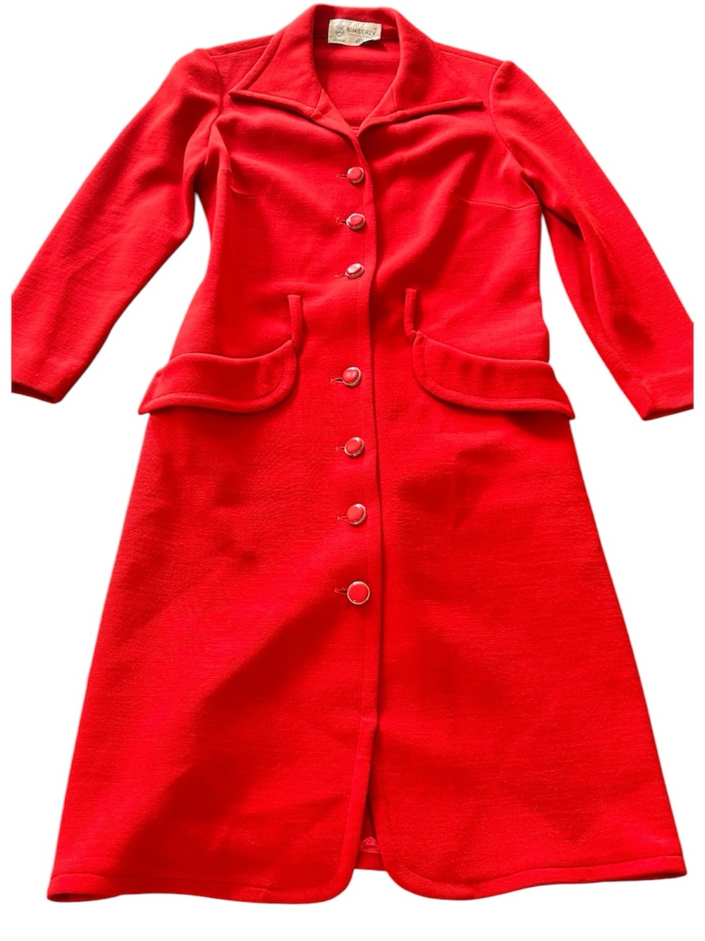 Kimberly vintage red long sleeve mini dress button front 100% virgin wool